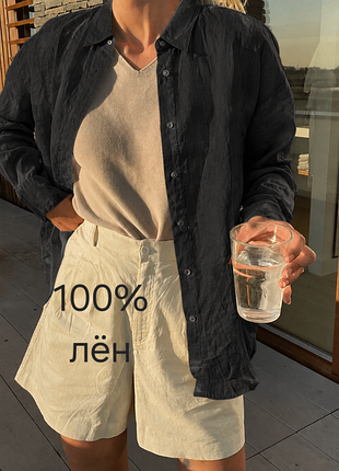 120% lino, италия, льняная рубашка свободного кроя, м