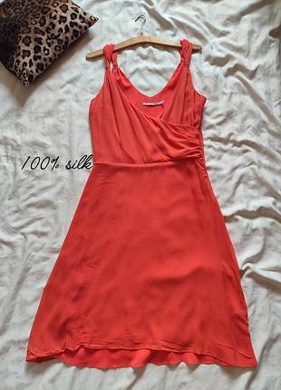 100% silk in wear яркая коралловая кораово-красное шелковое платье до колена матовый шелковый шелковый ниже колена sole шелковое платье