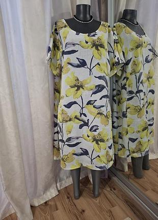 💯% льняное с карманами платье 👗 большого размера