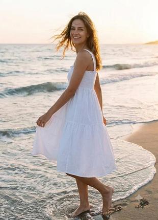 Сукня літня сарафан asos xxl бавовняний ярусний вільного крою на бретелях білий