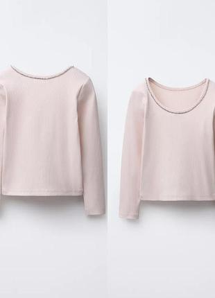 Ніжно рожевий лонгслів в рубчик р 122 від zara