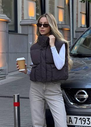 Накладний платіж ❤ матова на мембрані утеплена оверсайз жилетка жилет вкорочена утеплена біопухом