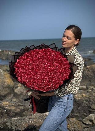 Букет із атласної стрічки троянд декоративний квіти з атласної стрічки подарунок дівчині
