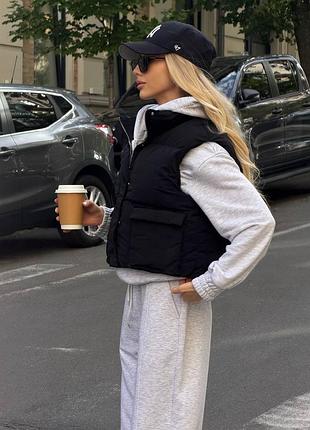 Накладний платіж ❤ матова на мембрані утеплена оверсайз жилетка жилет вкорочена утеплена біопухом