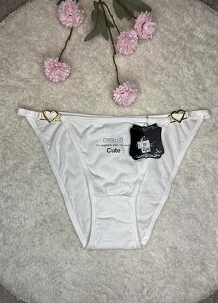 Ніжні білі трусики в рубчик з золотими сердечками lady part