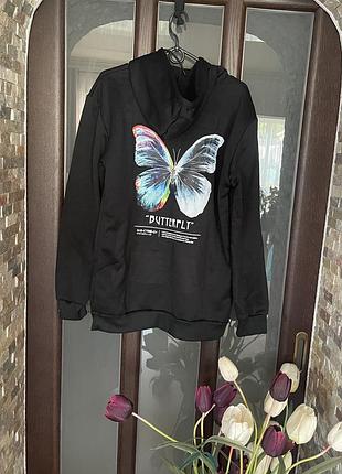 Нове чорне худі із яскравим принтом butterfly