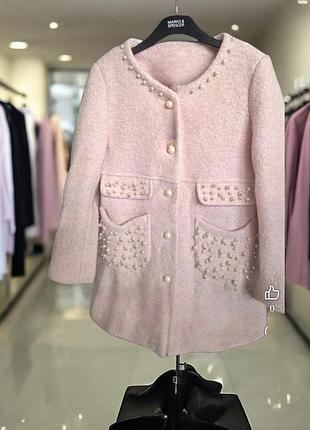 Ніжне рожеве пальто marks & spencer з перлинами (розмір 42-44,