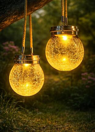 Декоративна кришталева скляна led куля для тераси / садовий ліхтар на сонячній батареї garden light jar