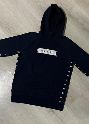 Темно-синє худі gymshark з лампасами / спортивна кофта з капюшоном / розмір l