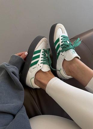 😍 женские кроссовки adidas samba | platform white / green premium (7)