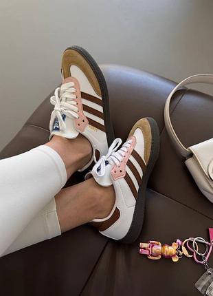 😍 женские кроссовки adidas samba | white / cherry / brown premium (2)
