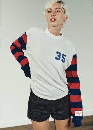 Жіноча смугаста футболка з довгим рукавом лонгслів 100% бавовна zara varsity
