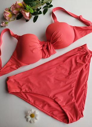 Коралловый раздельный купальник calzedonia, eur 85c/ xl