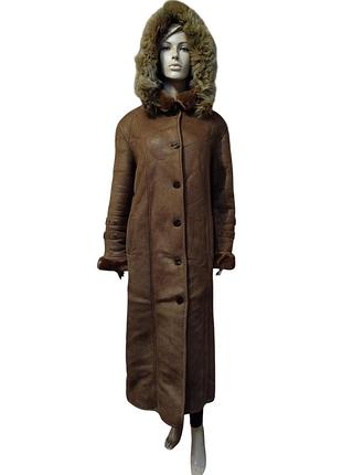 Довга дублянка з капюшоном (овчина) xl-xxl 8033