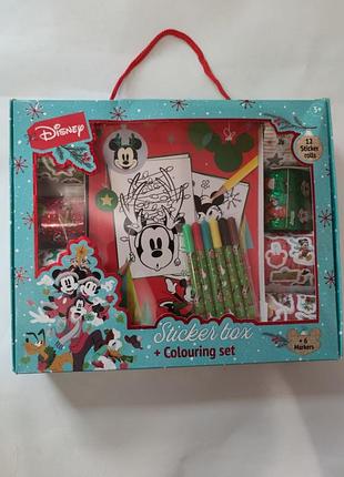 Творческий набор disney «sticker box + colouring set» в праздничной новогодней тематике с микки маусом и его друзьями