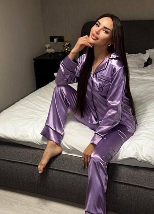 🕊жіноча шовкова піжама ❤️ victoria's secret колір ліловий