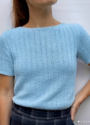 Вязаный топ с коротким рукавом в нежно-голубом цвете 💙