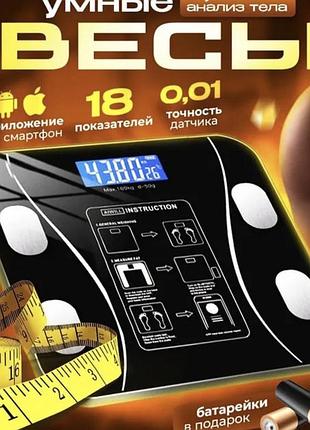 Розумні смарт-ваги scale ty-619 електронні з додатком на телефон lcd-дисплей скло black