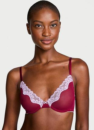 Сетчатый бюстгальтер demi без подкладки с кружевной отделкой. victoria’s secret. оригинал 🇺🇸