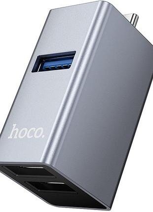 Перехідник hub hoco hb54a 3in1 (type-c to 2xusb2.0+usb3.0) metal grey
