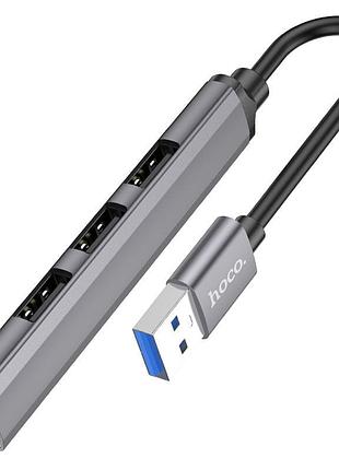 Перехідник hoco hb26 4in1 (usb to usb3.0+usb2.0*3) metal gray