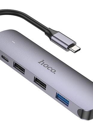 Переходник hub hoco hb27 10-port (type-c to hdtv+usb3.0+pd+2xusb2.0) metal gray