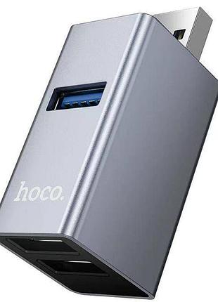 Перехідник hub hoco hb54 3in1 (usb to 2xusb2.0+usb3.0) metal grey