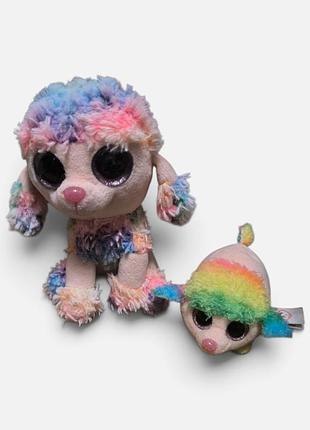 Набір: м'яка іграшка різнокольоровий пудель ty beanie boos, 15 см та teeny tys, 10 см