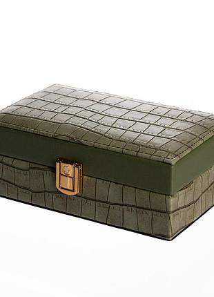 Шкатулка для украшений из эко кожи 3 отделения с зеркалом 16×10×6 см зеленый hp-5-18gr