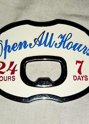 Винтажная бляха для ремня open all hours 24/7, открывалка для бутылок