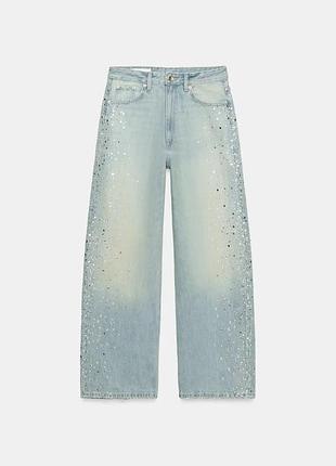 Джинсы baggy denim trf со стразами