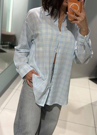 Рубашка женская в клетку из коттона 20910 s-xl голубая