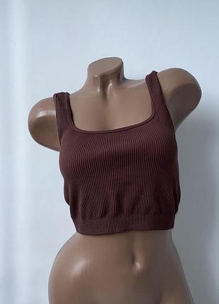 Базова шоколадна майка топ в рубчик від zara шоколадний топ в рубчик від zara
