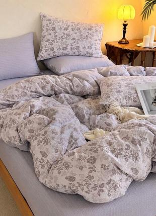 Постельное белье двуспальное из муслина с простынью на резинке colorful home print 6 21587 180х220 см
