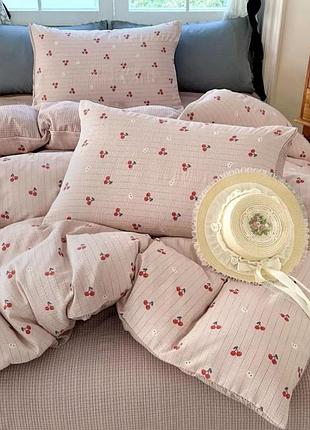 Постельное белье семейное с простыней на резинке из муслина colorful home 21722 150х210х2 см