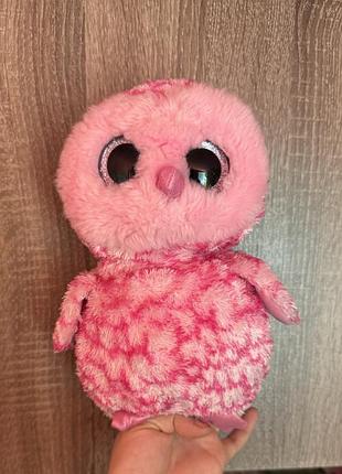 Мягкая игрушка - розовая сова pinky из популярной серии ty beanie boos, известная своими большими глазами