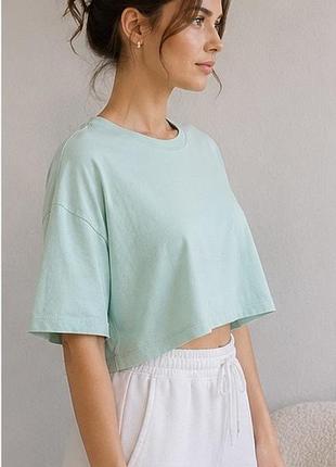 Футболка fsbn sister м’ятного кольору, укорочена oversize