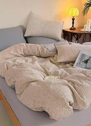 Постельное белье двуспальное из муслина с простынью на резинке colorful home print 13 21777 180х220 см
