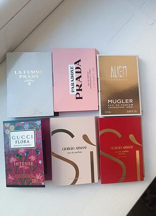Набір пробників armani, prada, gucci, mugler