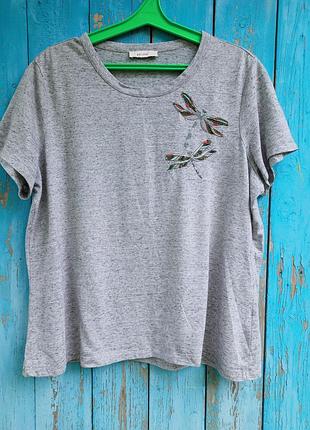 Сіра футболка з вишивкою, стрози, 20eur,marks&amp;spencer