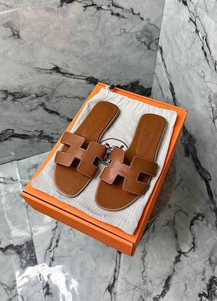 Шкіряні трендові шльопанці h₴ rm£s oran slippers brown