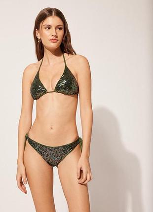 Зелений роздільний новий купальник calzedonia бікіні з паєтками р,s