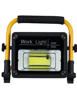 Прожектор аккумуляторный портативный фонарь с солнечной панелью solar light w743 50w 5000 mah usb