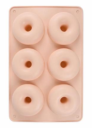 Силиконовая форма для пончиков donuts r34954 на 6 ячеек, 27.8×17.7 см, персиковая