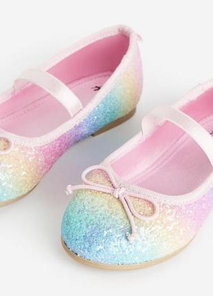 Балетки h&m рожеві rainbow з блискітками та резинкою для дівчинки