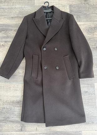 Пальто шоколадного кольору  унісекс zara s шерсть