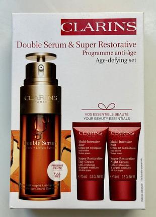 Набір clarins double serum & super restorative cream