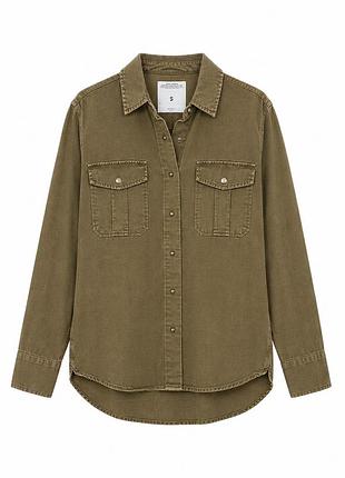 Щільна котонова сорочка кольору хакі від zara