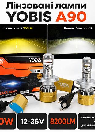 Мини-линзы yobis a90 h4 120w 16000lm — яркий bi-led свет, четкая стг граница. ближний желтый 3500k + дальний белый 6000k. 12–24v