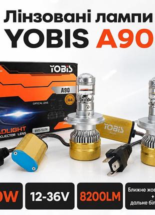 Мини-линзы yobis a90 цоколь h4 линза с четким стг желтое ближний 3500к + дальное белое 6000к 12-24v 120w 16000lm в штатные места!